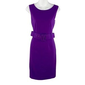 Calvin Klein purple belted sleeveless sheath dress PP21